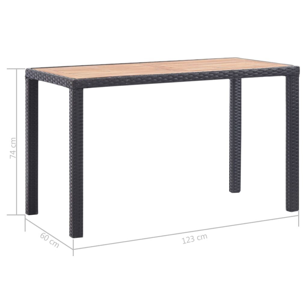 vidaXL dārza galds, melns un brūns, 123x60x74 cm, akācijas masīvkoks cena un informācija | Dārza galdi | 220.lv