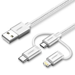 Кабель USB 3-в-1 UGREEN US186 Type-C / Micro USB / Lightning, 1 м (серебристый) цена и информация | Кабели для телефонов | 220.lv