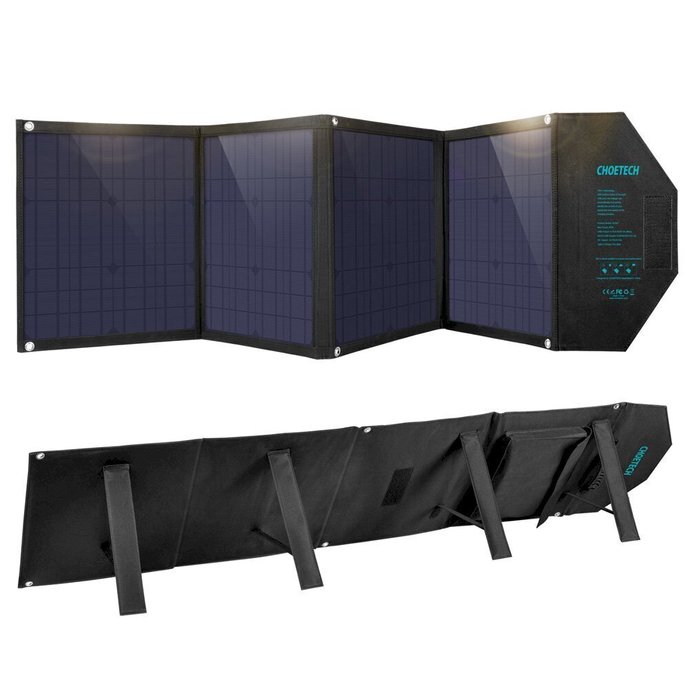 Choetech large foldable solar charger 80W solar photovoltaic USB Type C (Power Delivery) / 2x USB (Quick Charge / 2,4A) (158 x 41 cm) black (SC007) cena un informācija | Lādētāji-akumulatori (Power bank) | 220.lv