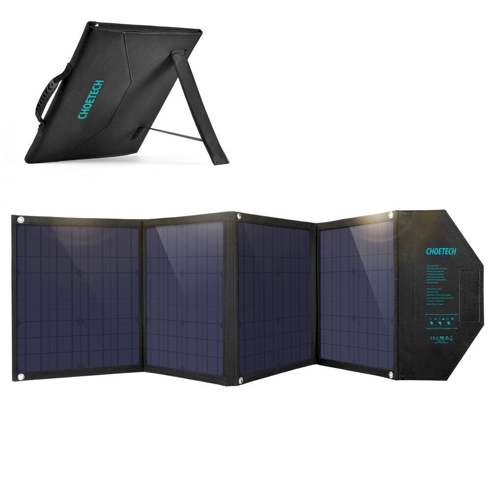 Choetech large foldable solar charger 80W solar photovoltaic USB Type C (Power Delivery) / 2x USB (Quick Charge / 2,4A) (158 x 41 cm) black (SC007) цена и информация | Lādētāji-akumulatori (Power bank) | 220.lv