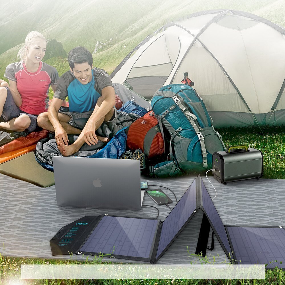 Choetech large foldable solar charger 80W solar photovoltaic USB Type C (Power Delivery) / 2x USB (Quick Charge / 2,4A) (158 x 41 cm) black (SC007) cena un informācija | Lādētāji-akumulatori (Power bank) | 220.lv