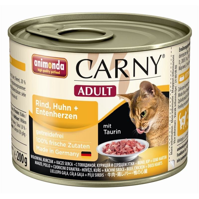 Konservi kaķiem Carny adult ar vistas un pīles gaļu 0,2 kg cena un informācija | Konservi kaķiem | 220.lv