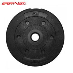 SportVida Gumijota Diska Svars grifam 2.5kg ar 26mm vidus caurumu (1gab.) Melns cena un informācija | Svari, hanteles, stieņi | 220.lv