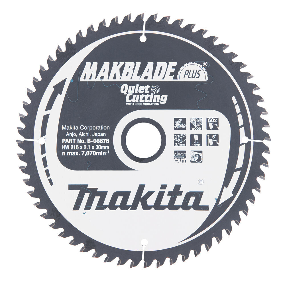 T.C.T. Zāģripa MAKBLADE PLUS 216X2.1X30mm 5° T60 Makita B-08676 cena un informācija | Rokas instrumenti | 220.lv