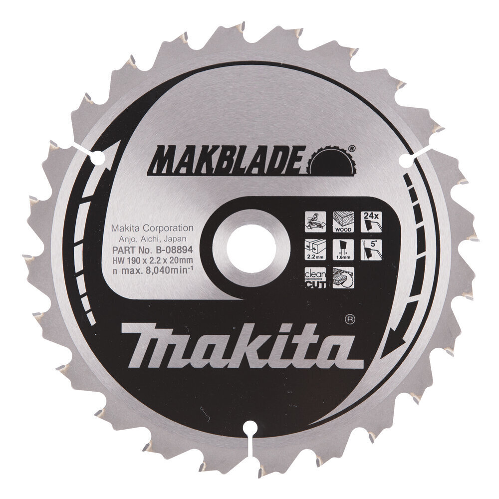 T.C.T. Zāģripa MAKBLADE 190X2.2X20mm 5° T24 Makita B-08894 cena un informācija | Rokas instrumenti | 220.lv