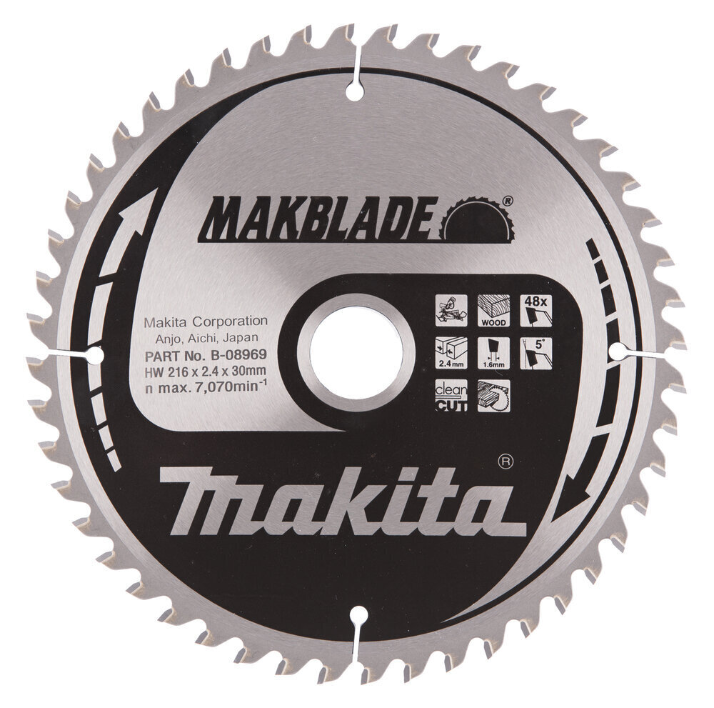 T.C.T. Zāģripa MAKBLADE 216X2.4X30mm 5° T48 Makita B-08969 cena un informācija | Rokas instrumenti | 220.lv