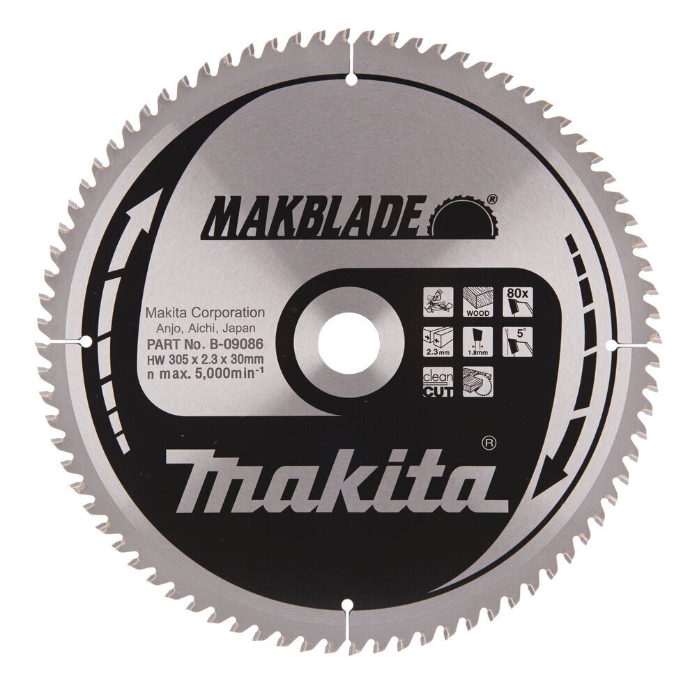 T.C.T. Zāģripa MAKBLADE 305X2.3X30mm 5° T80 Makita B-09086 cena un informācija | Rokas instrumenti | 220.lv