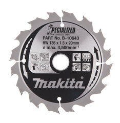 T.C.T. Zāģripa SPECIALIZED 136X1.5X20mm 20° T16 Makita B-10643 cena un informācija | Rokas instrumenti | 220.lv