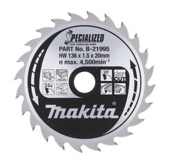 Пильный специализированный диск Makita B-21995 TCT, 136х1.5х20 мм, 20°, T24 цена и информация | Механические инструменты | 220.lv