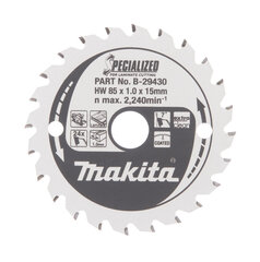 Пильный специализированный диск Makita B-29430 TCT, 85х1х15 мм, 7° T24  цена и информация | Механические инструменты | 220.lv