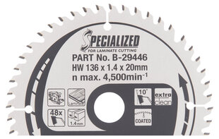 T.C.T. Zāģripa SPECIALIZED 136X1.4X20mm 10° T48 Makita B-29446 cena un informācija | Rokas instrumenti | 220.lv