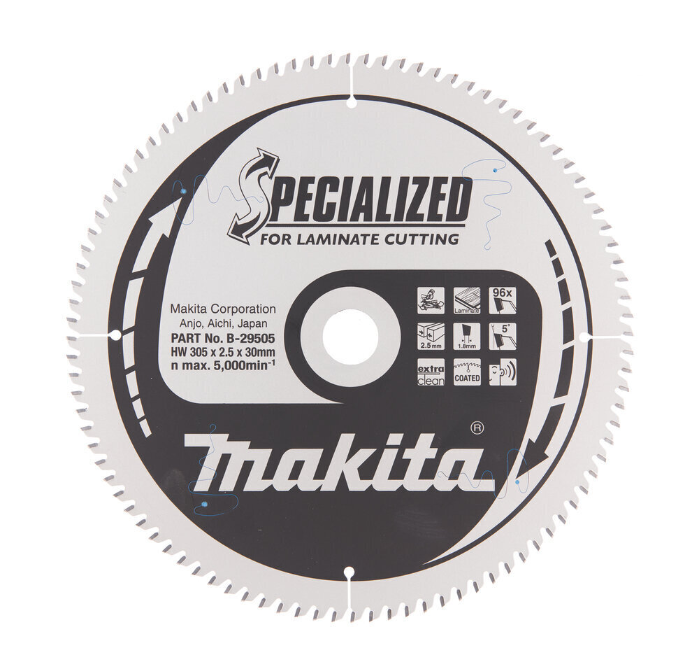 T.C.T. Zāģripa SPECIALIZED 305X2.5X30mm 5° T96 Makita B-29505 cena un informācija | Rokas instrumenti | 220.lv