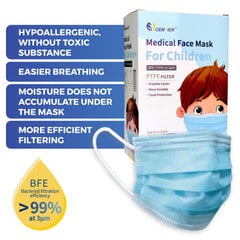 BĒRNIEM Medicīniskā maska ar NANO filtru, 100 gab., BFE / VFE 99,9% cena un informācija | Pirmā palīdzība | 220.lv