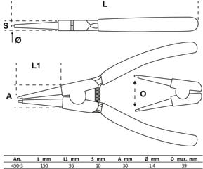 Sprādzes knaibles | taisni | ārpusei Circlips | 150 mm BGS Technic-450-3 cena un informācija | Rokas instrumenti | 220.lv