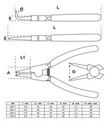 Набор плоскогубцев для стопорных колец | 175 мм | 4 шт. BGS-447 цена и информация | Механические инструменты | 220.lv