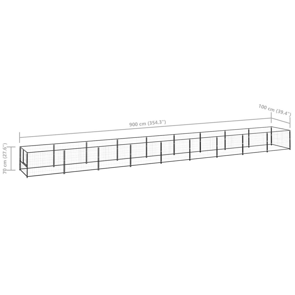 Suņu voljērs vidaXL, melns, 9m², tērauds цена и информация | Suņu gultas, spilveni, būdas | 220.lv