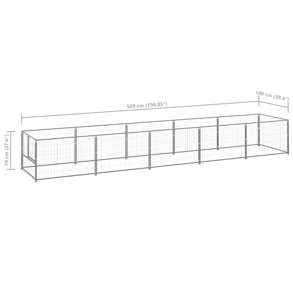 Suņu voljērs vidaXL, sudraba, 5m², tērauds cena un informācija | Suņu gultas, spilveni, būdas | 220.lv