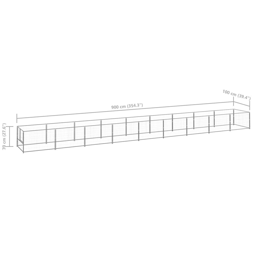 Suņu voljērs vidaXL, sudraba, 9m², tērauds cena un informācija | Suņu gultas, spilveni, būdas | 220.lv