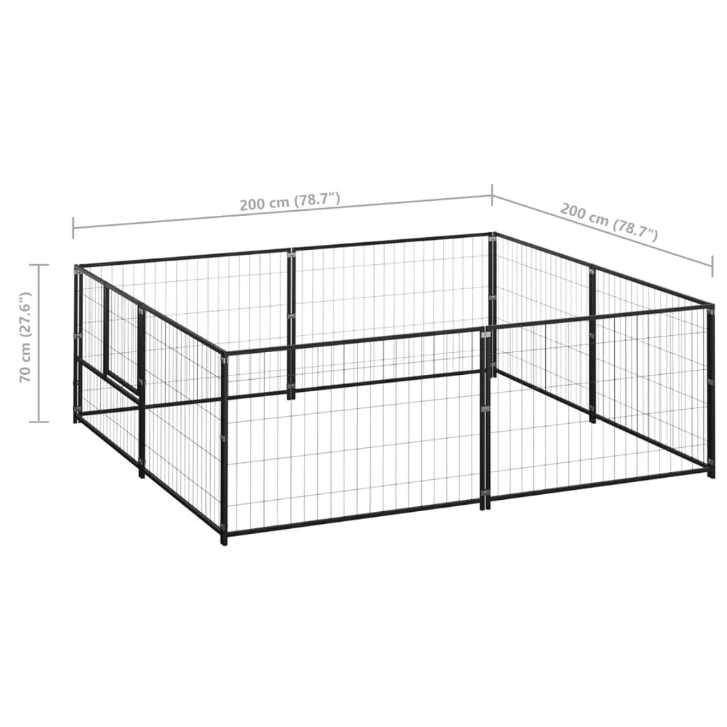 Suņu voljērs vidaXL, melns, 4m², tērauds cena un informācija | Suņu gultas, spilveni, būdas | 220.lv