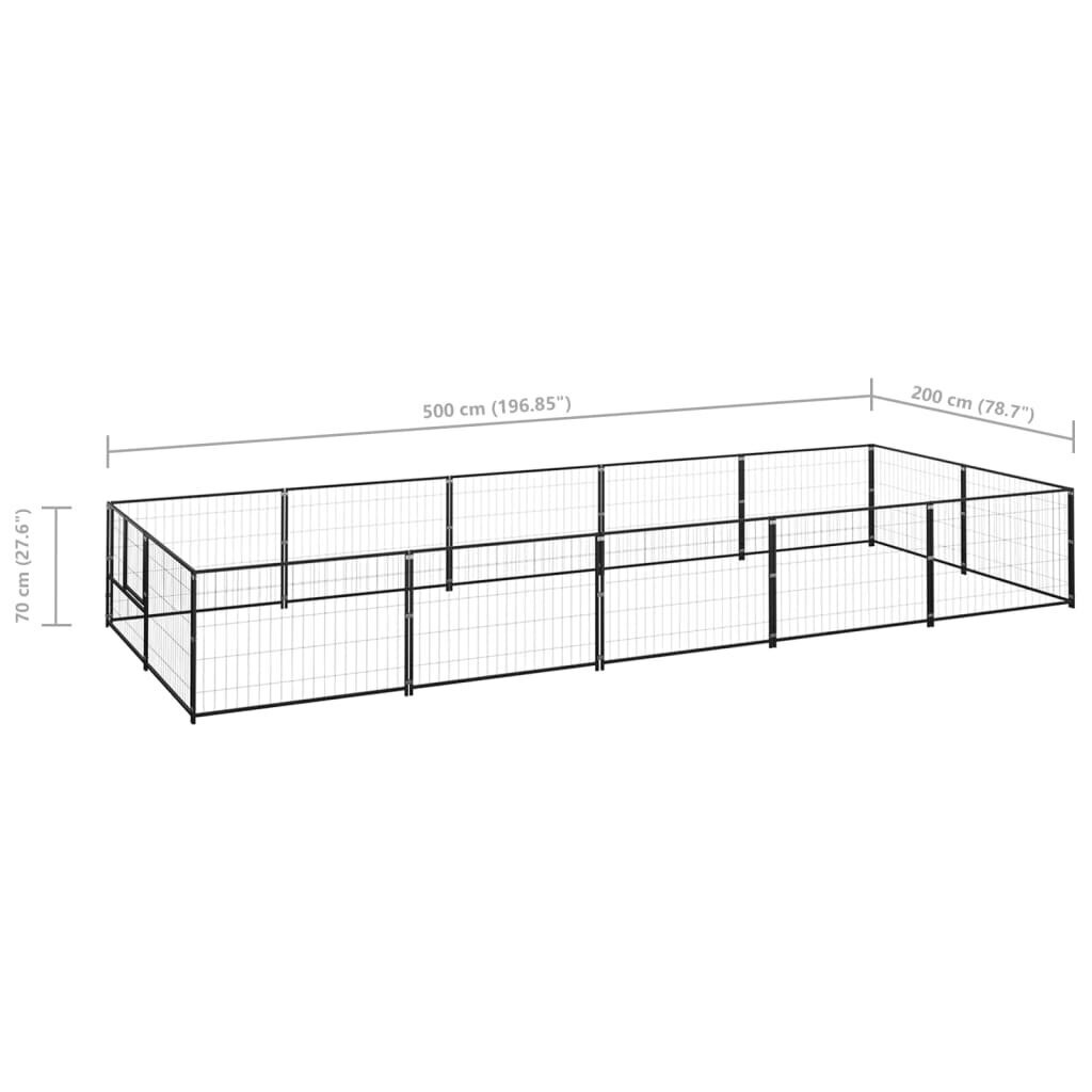 Suņu voljērs vidaXL, melns, 10 m², tērauds цена и информация | Suņu gultas, spilveni, būdas | 220.lv