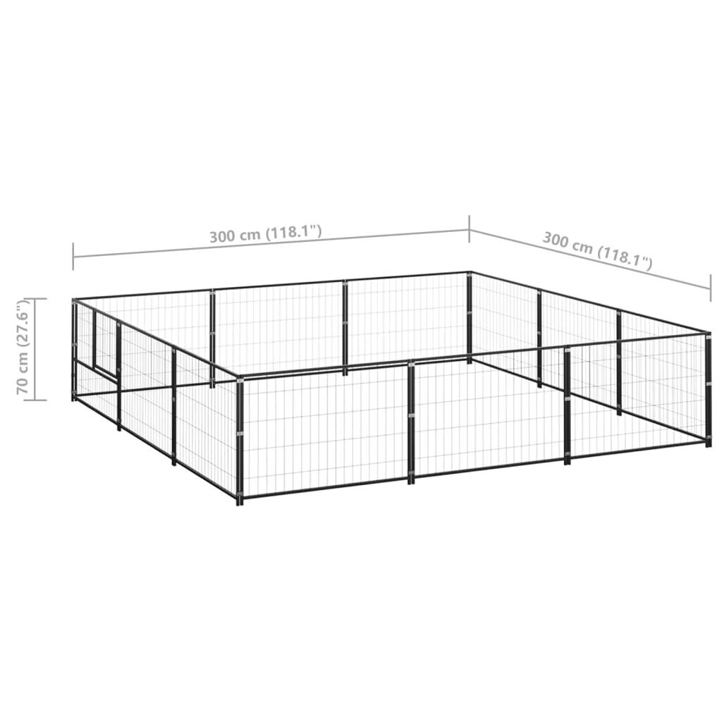 Suņu voljērs vidaXL, melns, 9m², tērauds cena un informācija | Suņu gultas, spilveni, būdas | 220.lv