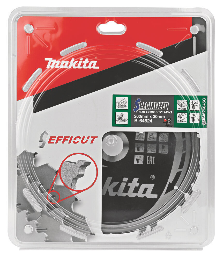 B-64624 T.C.T. Zāģripa EFFICUT 260X2.15X30mm 10° T45 Makita cena un informācija | Rokas instrumenti | 220.lv