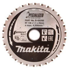 B-69266 T.C.T. Zāģripa EFFICUT METAL 136X1.1X20mm 0° T30 Makita cena un informācija | Rokas instrumenti | 220.lv