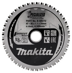 Пильный диск B-69272 TCT EFFICUT METAL 136X1.1X20mm 0 ° T45 Makita цена и информация | Механические инструменты | 220.lv