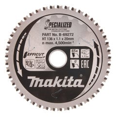 Пильный диск B-69272 TCT EFFICUT METAL 136X1.1X20mm 0 ° T45 Makita цена и информация | Механические инструменты | 220.lv