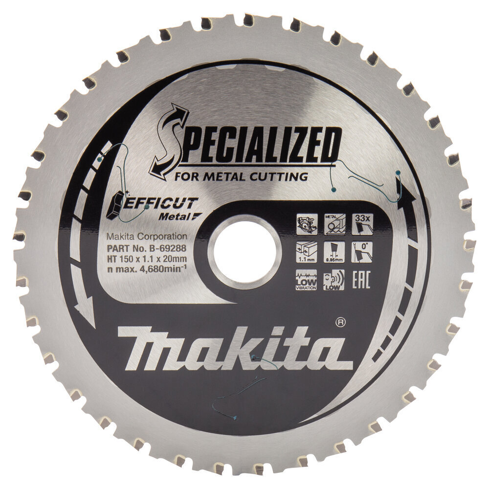 B-69288 T.C.T. Zāģripa EFFICUT METAL 150X1.1X20mm 0° T33 Makita цена и информация | Rokas instrumenti | 220.lv