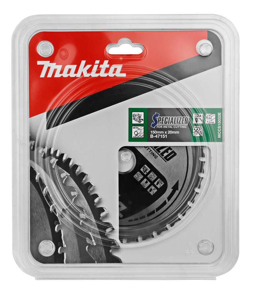 B-47151 T.C.T. Zāģripa SPECIALIZED 150X1.5X20mm 0° T32 Makita cena un informācija | Rokas instrumenti | 220.lv