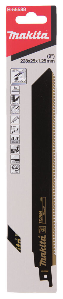 B-55588 Zobenzāģa asmeņi TC/HM 228x1,25mm (8tpi) 1gab., Metāls Makita cena un informācija | Rokas instrumenti | 220.lv