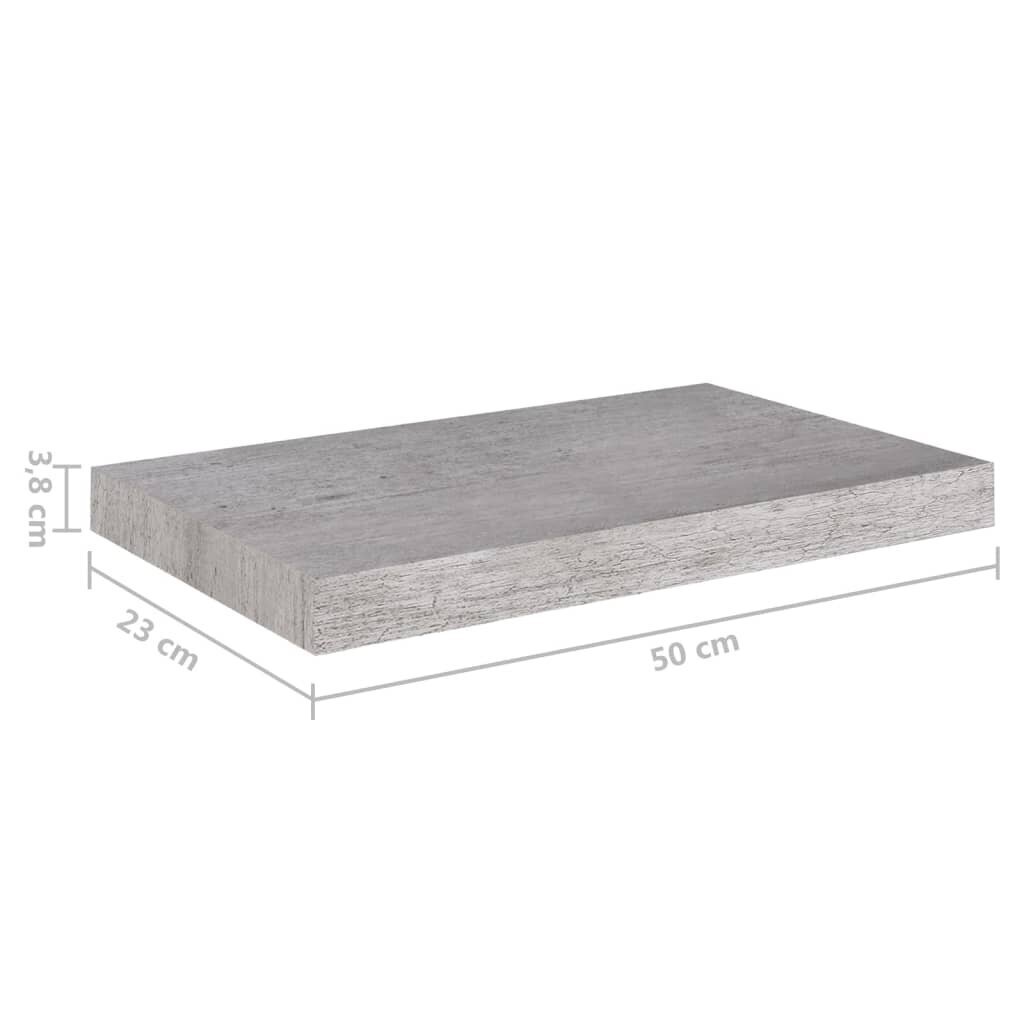 Sienas plaukti, 2 gab., 50x23x3,8 cm, pelēki cena un informācija | Plaukti | 220.lv