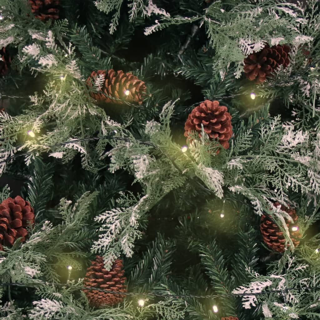 Ziemassvētku eglīte ar LED/čiekuriem vidaXL, zaļa/balta, 120cm, PVC/PE cena un informācija | Mākslīgās egles, vainagi, statīvi | 220.lv