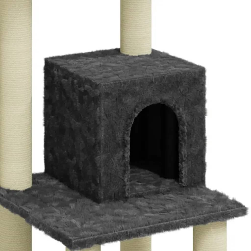 vidaXL kaķu māja ar sizala stabiem nagu skrāpēšanai, tumši pelēka, 105cm cena un informācija | Kaķu mājas, nagu asināmie | 220.lv