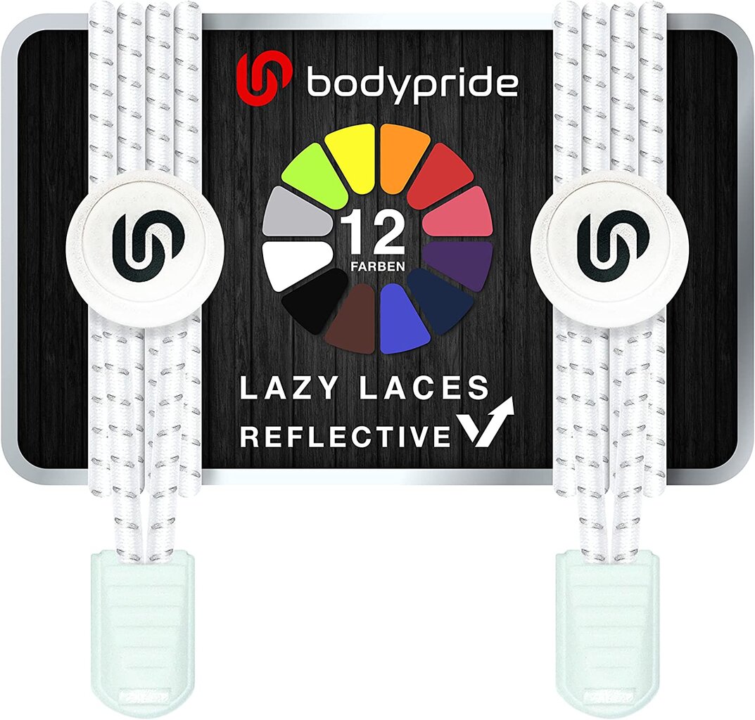Bodypride круглые резиновые шнурки, со светоотражателем, белые, 120 см, 120  цена | 220.lv