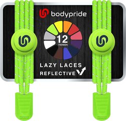 Bodypride круглые резиновые шнурки, со светоотражателем, зеленые, 120 см цена и информация | Для ухода за обувью и одеждой | 220.lv