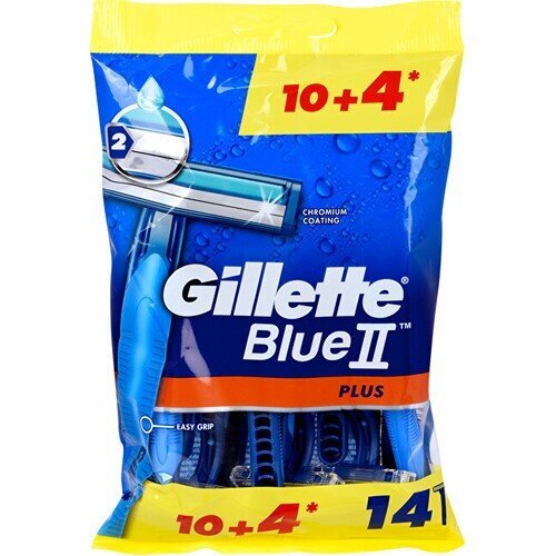 Vienreizējās lietošanas skuvekļi vīriešiem Gillette Blue 2 Plus 10 + 4 gab. cena un informācija | Skūšanās piederumi, kosmētika | 220.lv