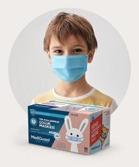 Medicīniskās bērnu vienreizējās 3 slāņu sejas maskas (50 gab.), zilas цена и информация | Первая помощь | 220.lv