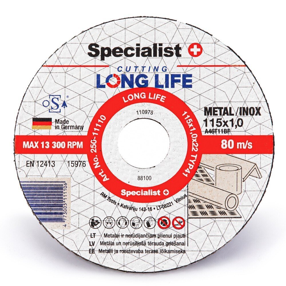 Disks metālam LongLife 115x1x22 cena un informācija | Rokas instrumenti | 220.lv