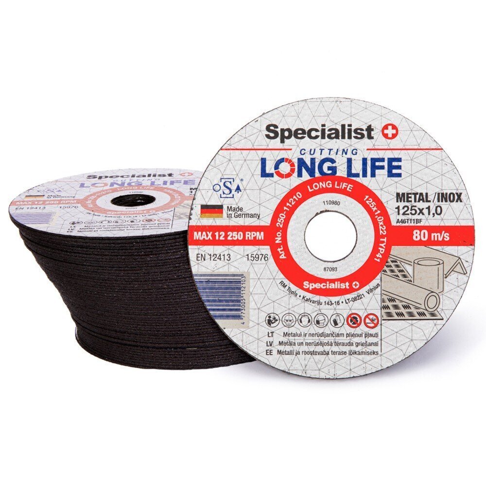 Disks metālam LongLife 125x1x22 cena un informācija | Rokas instrumenti | 220.lv