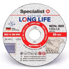 Disks metālam LongLife125x1,6x22 цена и информация | Механические инструменты | 220.lv