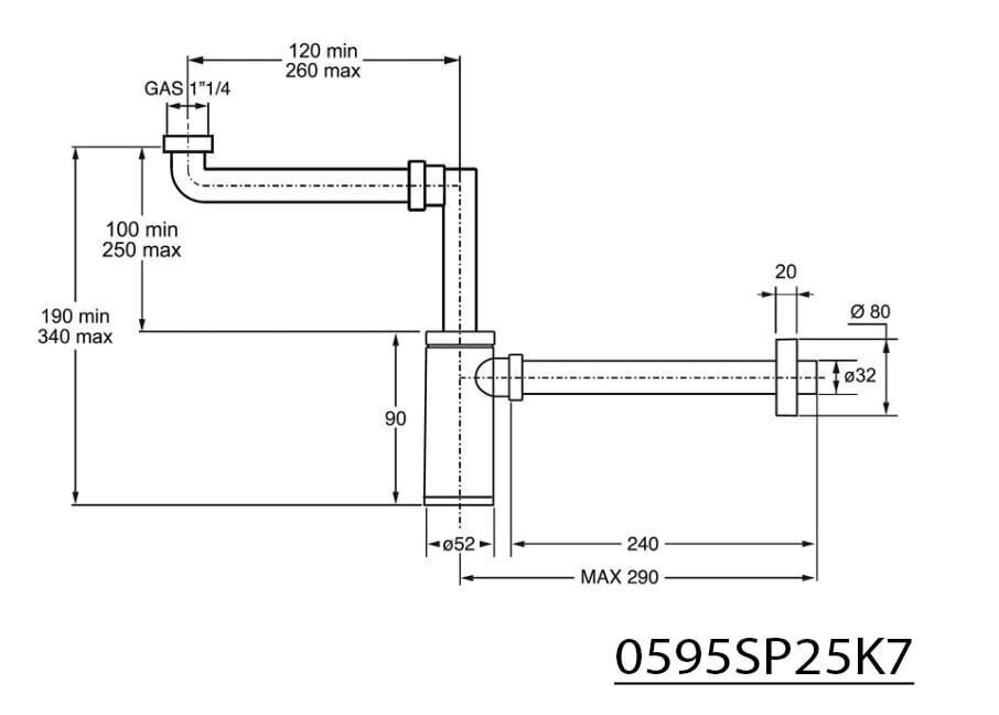 Dizaina izlietnes sifons, kompakts 1 1/4 "x 32 mm KING hroms cena un informācija | Sifoni | 220.lv