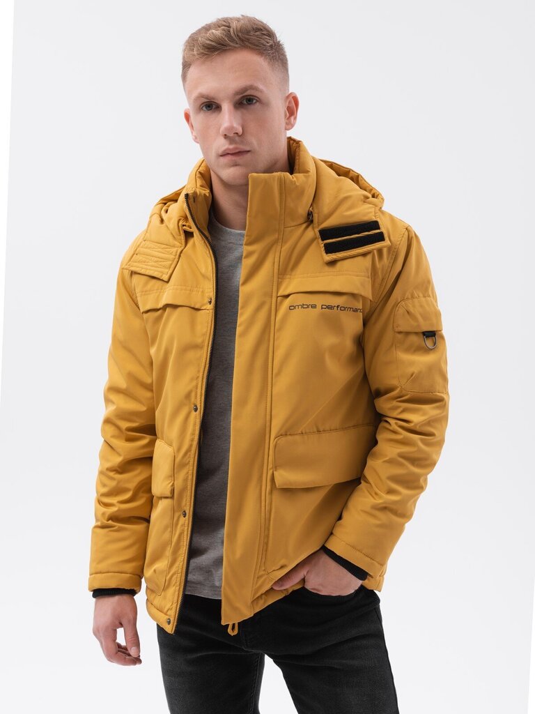 Vīriešu jaka ar kapuci Ombre C504 sinepes цена и информация | Vīriešu virsjakas | 220.lv