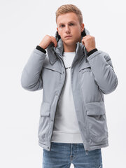 Vīriešu jaka ar kapuci Ombre C504 pelēka cena un informācija | Vīriešu virsjakas | 220.lv