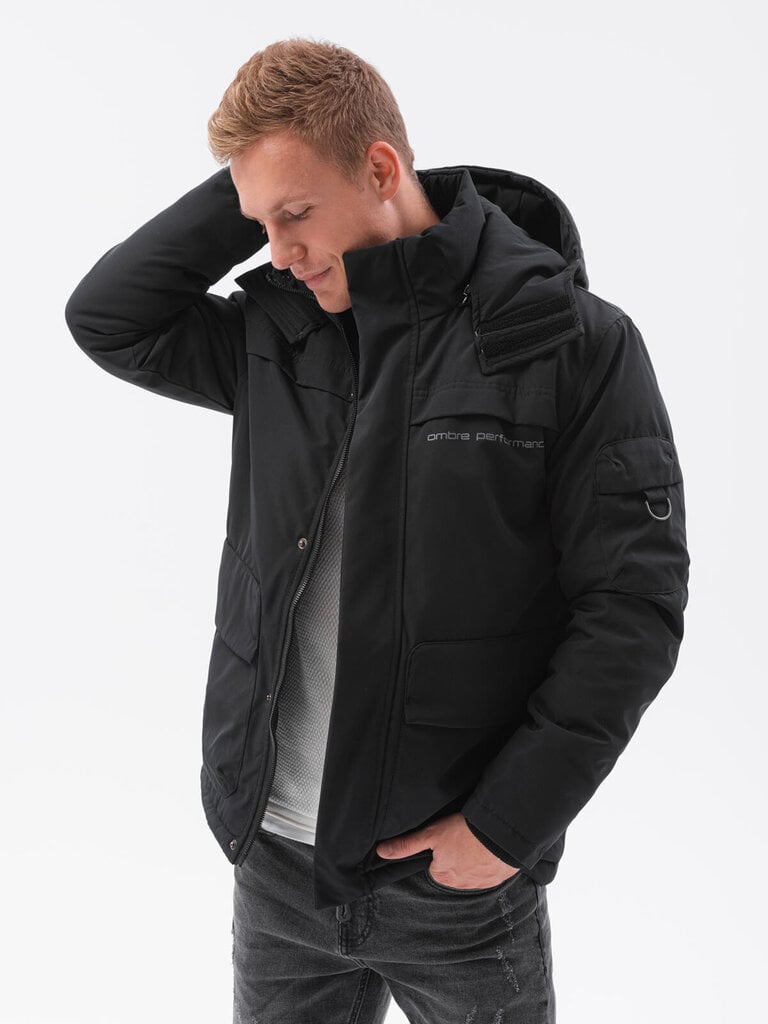 Vīriešu jaka ar kapuci Ombre C504 melna cena un informācija | Vīriešu virsjakas | 220.lv