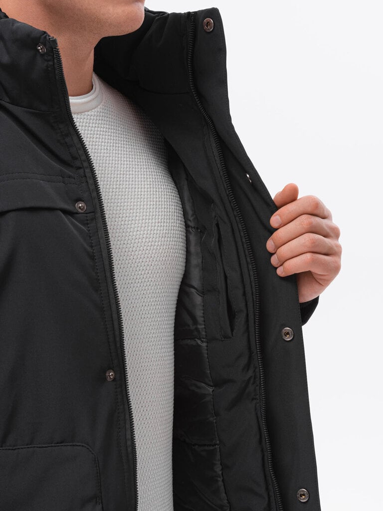 Vīriešu jaka ar kapuci Ombre C504 melna cena un informācija | Vīriešu virsjakas | 220.lv