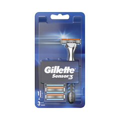 Gillette Sensor3 - Shaver + 3 heads цена и информация | Косметика и средства для бритья | 220.lv