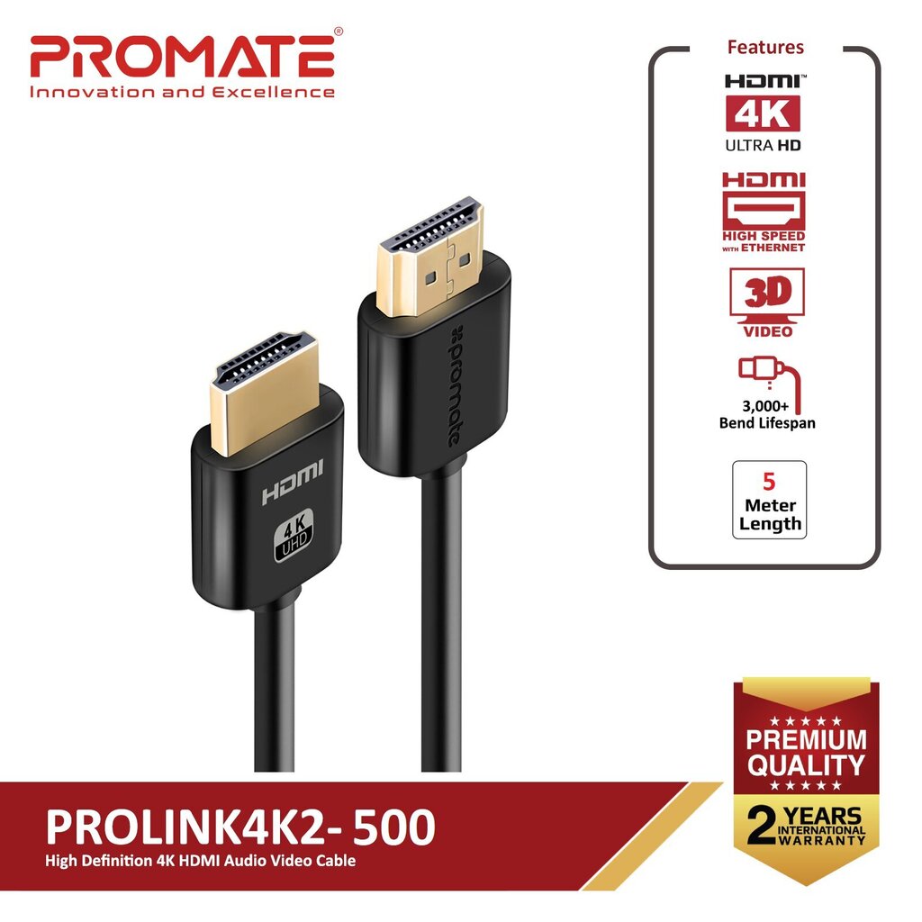 PROMATE PROLINK4K2-500 ULTRAHD 4K HDR HDMI v2.0 Kabelis 5m цена и информация | Kabeļi un vadi | 220.lv