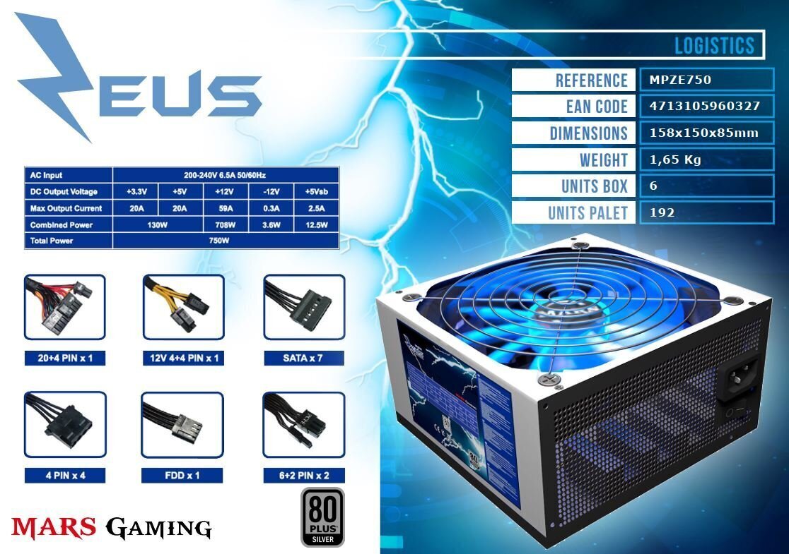 Mars Gaming MPZE750 цена и информация | Barošanas bloki (PSU) | 220.lv